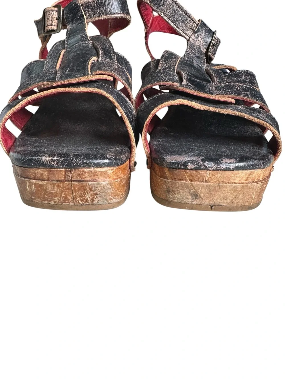 Bed Stu Platform Sandal - Fabiola. Black Distressed Leather. Size 10
